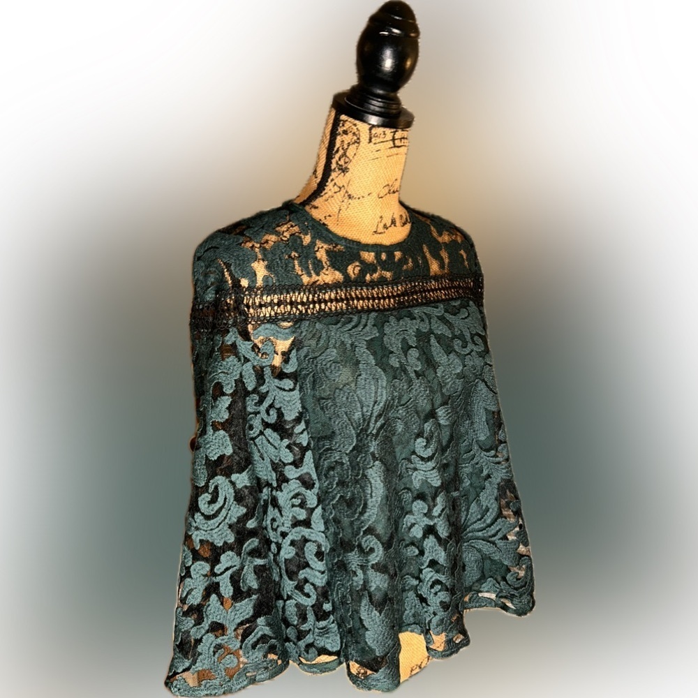 Prose & Poetry Anthropologie Whimsigoth Green Lace Bell Sleeve Sheer Moody XS - Picture 3 of 10